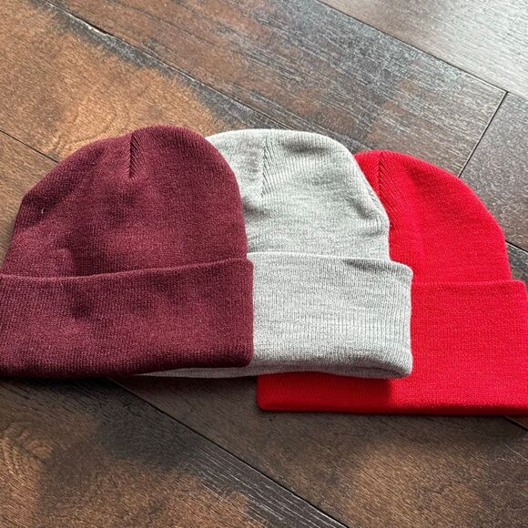 Lot of 3 American Eagle beanies toboggans fold over red gray burgandy snow ski w - Picture 5 of 6